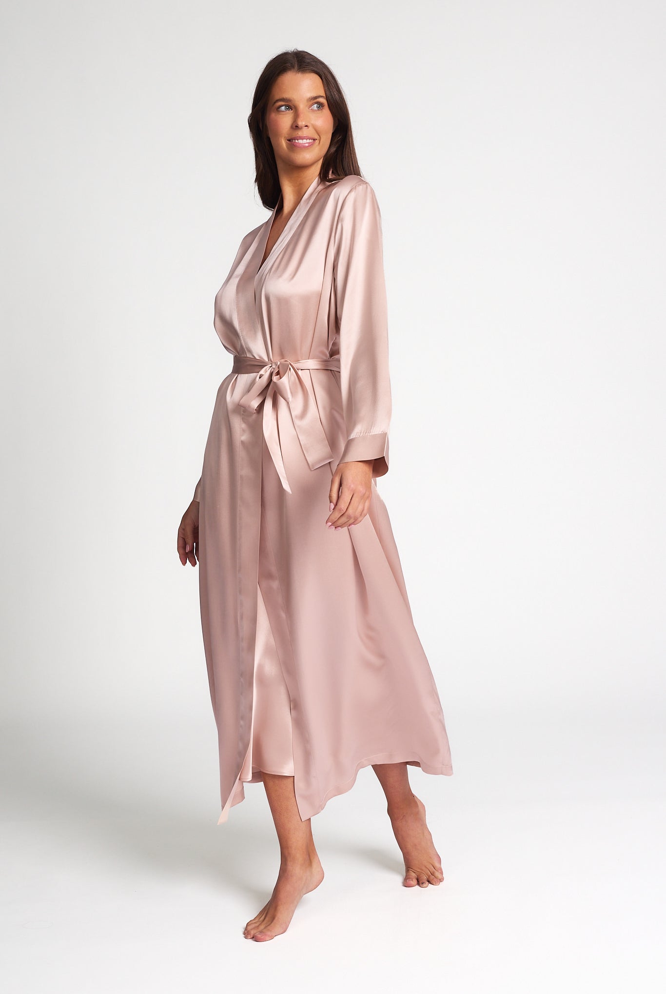 Love & Lustre Silk Long Robe - Dusk Pink - La Donna