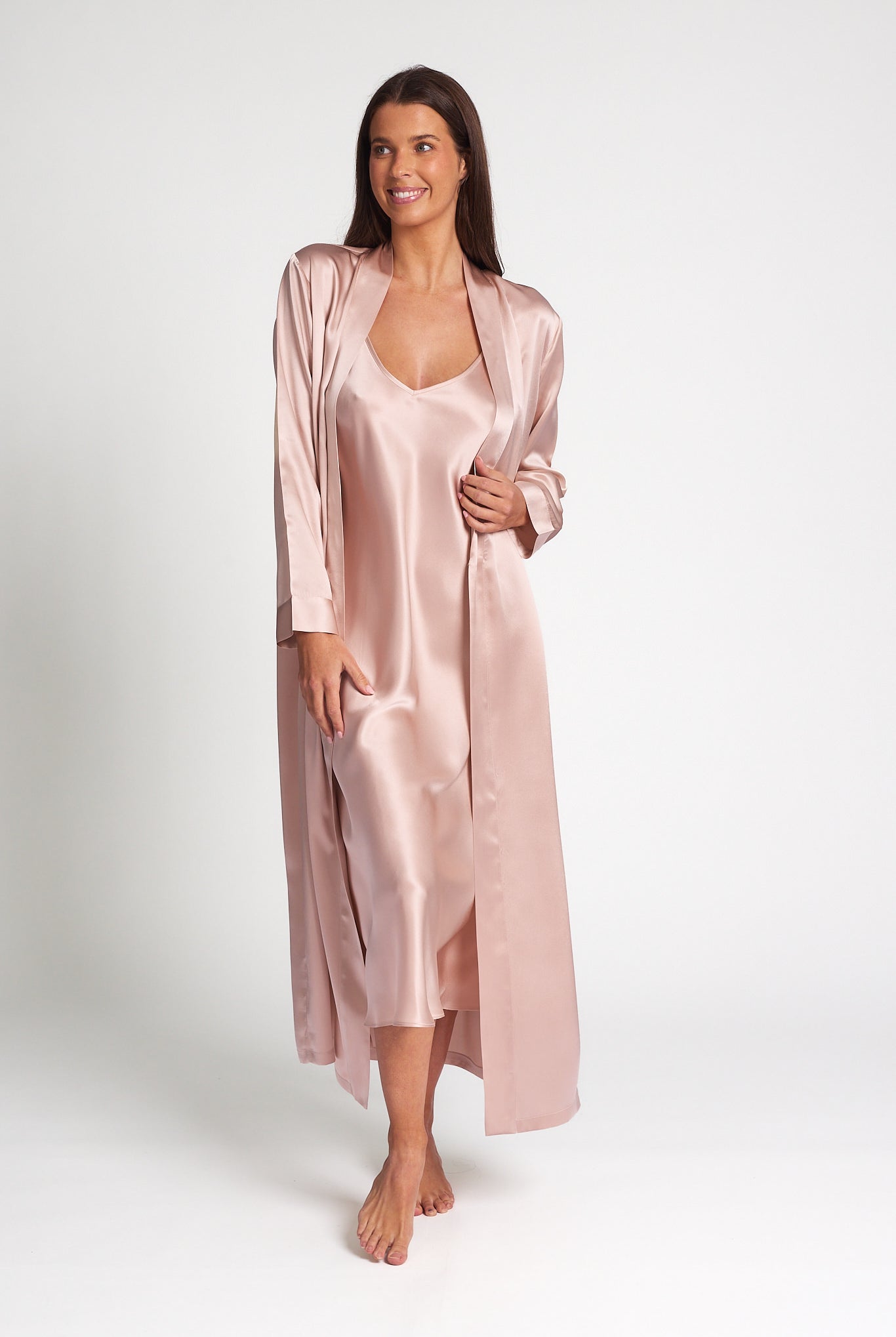 Love & Lustre Silk Chemise 3/4 Length - Dusk Pink - La Donna