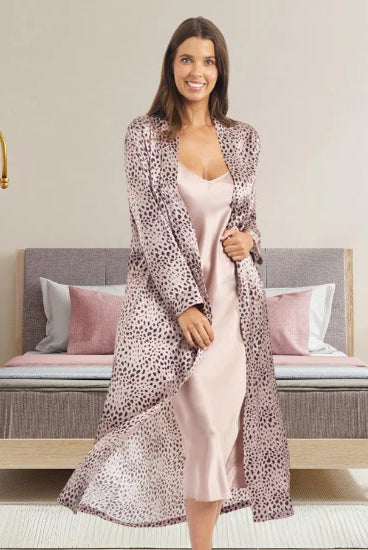 Love & Lustre Silk Long Robe - Leopard - La Donna
