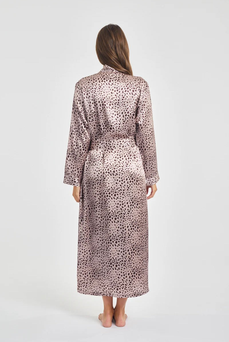 Love & Lustre Silk Long Robe - Leopard - La Donna