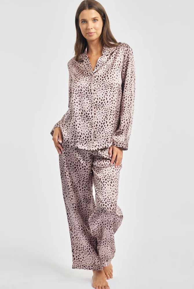 Love & Lustre Silk Piped PJ Set - Leopard - La Donna
