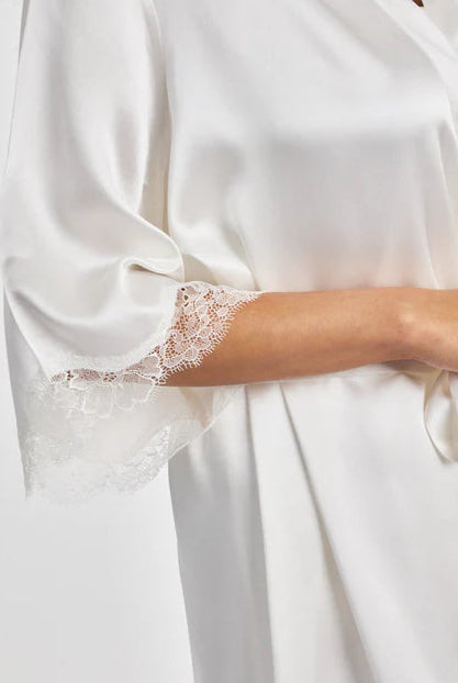 Love & Lustre Silk Robe with Lace - Ivory - La Donna