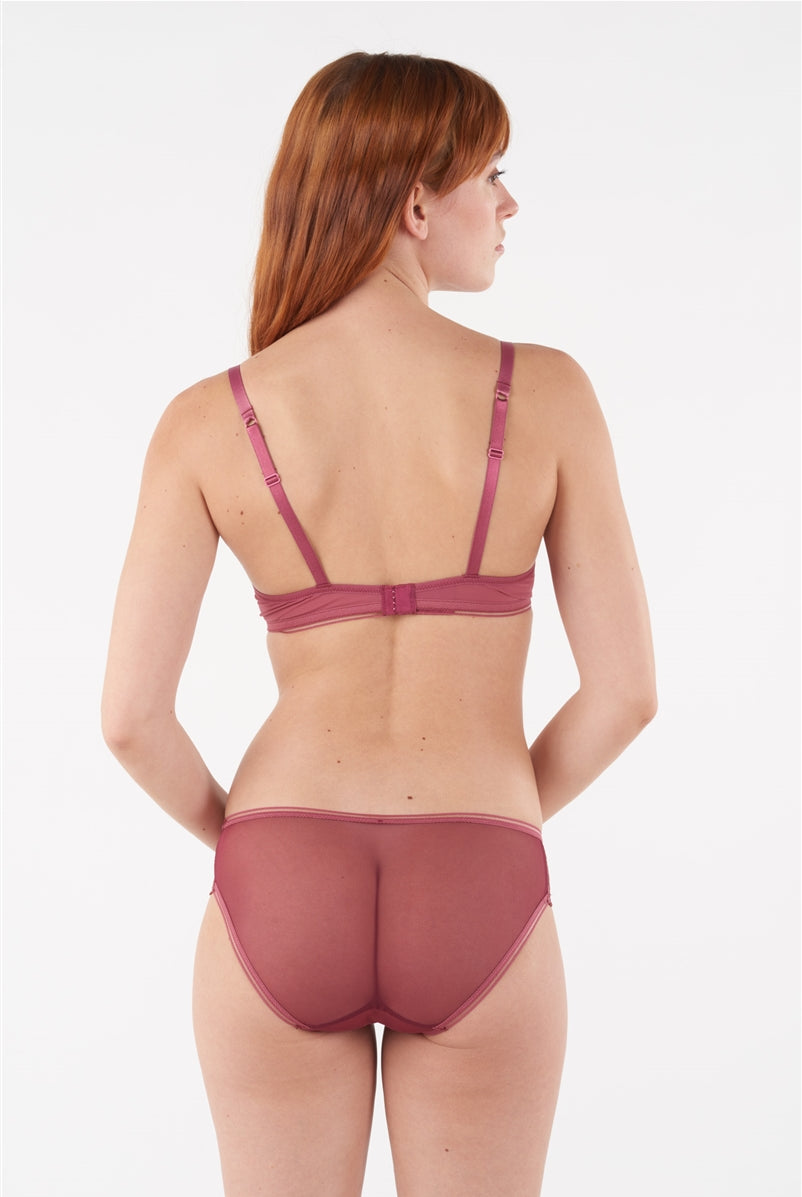 Embroidery bikini brief with embroidered lace panels at front.