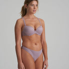 Thong in soft sand colour with little flower at back and shimmer to the fabric and matching bra