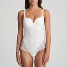 This ivory body features stunning detail with lace bottom and opulent embroidery that continues over the hips and to the back.