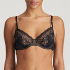 Black delicate lace makes this unpadded bra delightfully sheer.