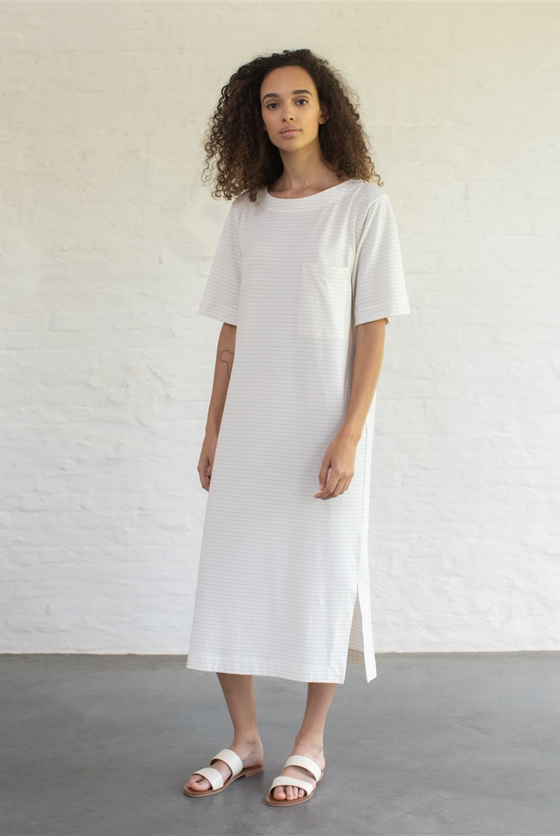 Long striped jersey cotton t-shirt nightdress in blue dream and milk stripes