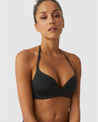 Black non-underwire padded bra. Smooth shape without seams, invisible under clothing.