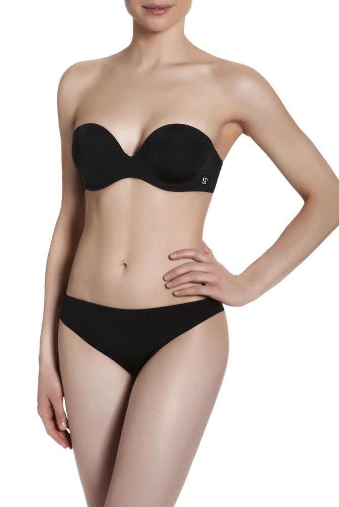 Black Strapless Bra with plunging neckline and smooth cups