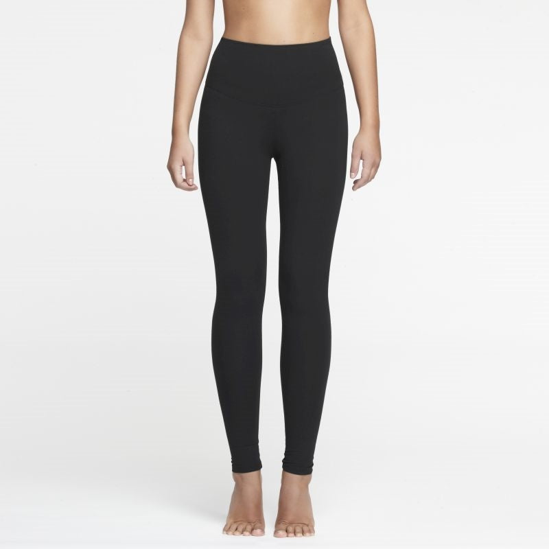 Black cotton opaque full length legging with tummy shaping panel around the waist