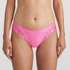 Pink bikini briefs with raised tulle dots and gorgeous floral embroidery.