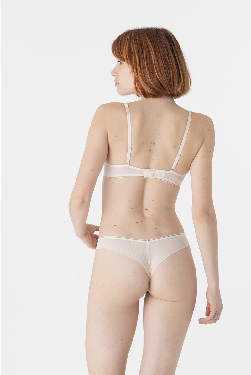 Ivory tulle tanga brief with embroidered lace panels on side