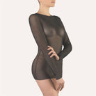 Long sleeve black sheer seamless top made from a microtulle fabric