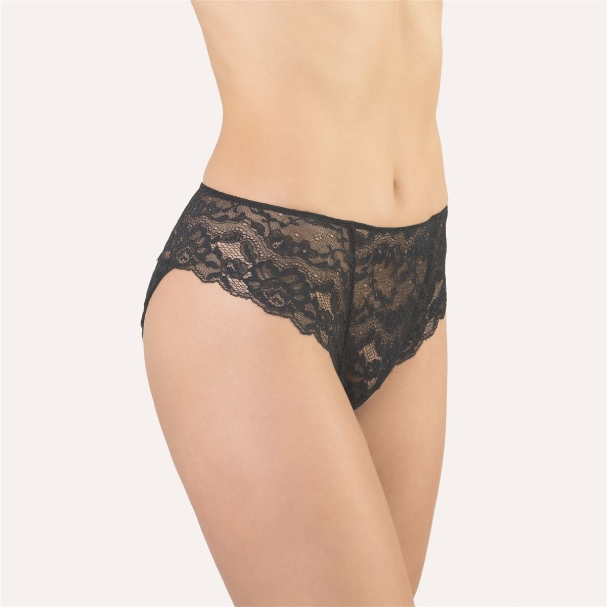 Beautiful black lace bikini brief by designer label, Made in Italy