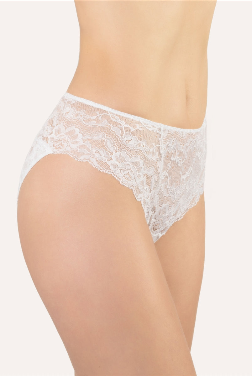 Beautiful white lace bikini brief by designer label, Made in Italy