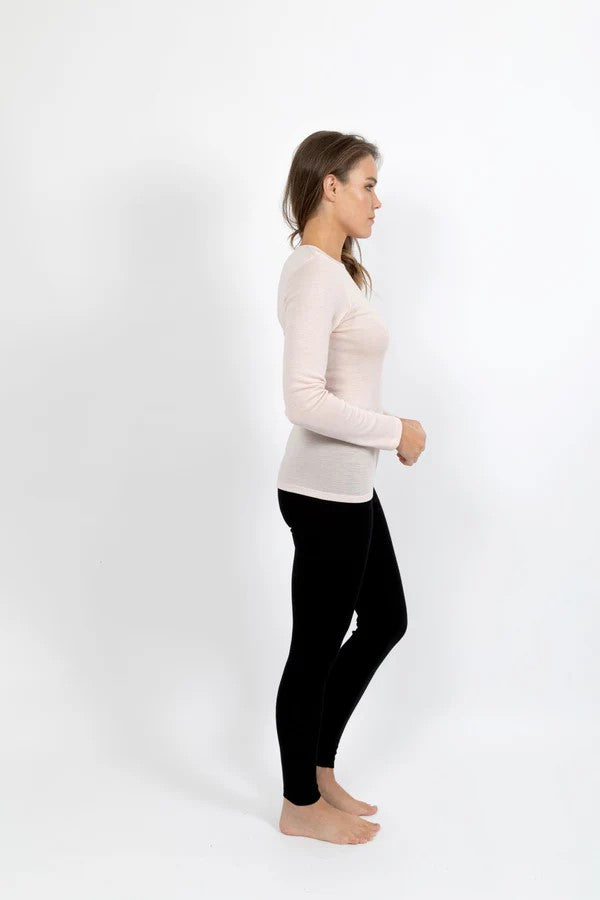 Baselayers Pure Wool Long Sleeve Top - Ivory - La Donna