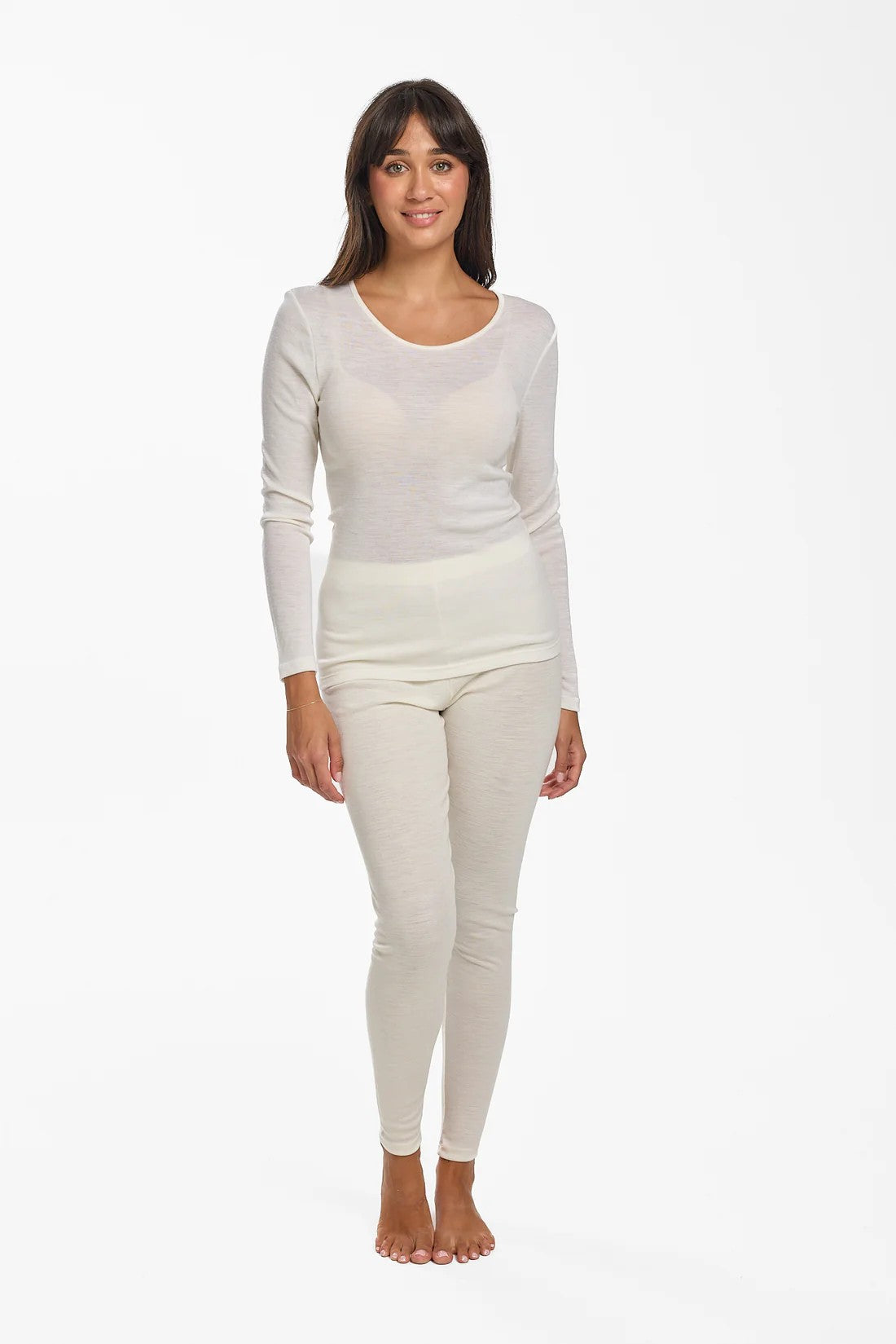Baselayers Pure Wool Long Sleeve Top - Ivory - La Donna