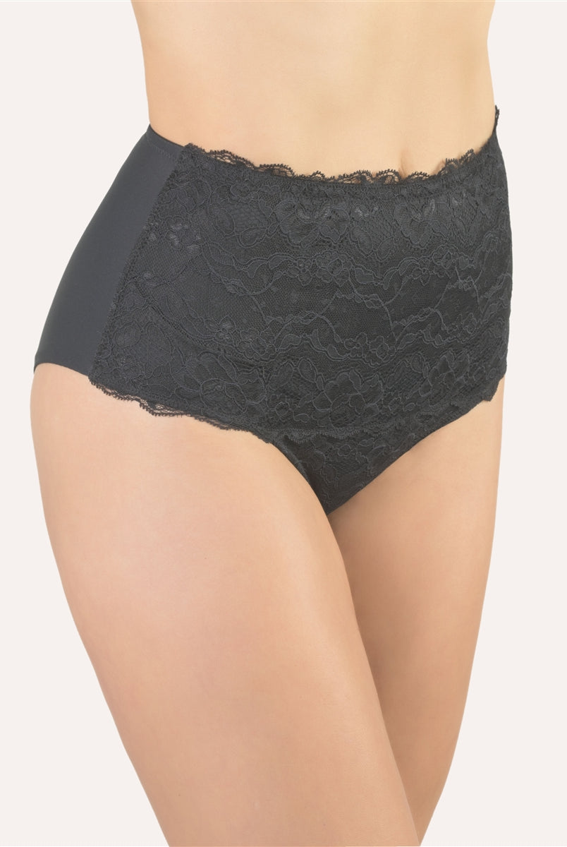 Beautiful black lace high waist brief by designer label, Made in Italy