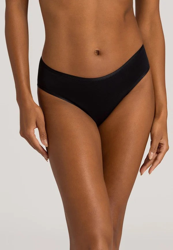 Hanro Cotton Seamless Midi Briefs - Black - La Donna