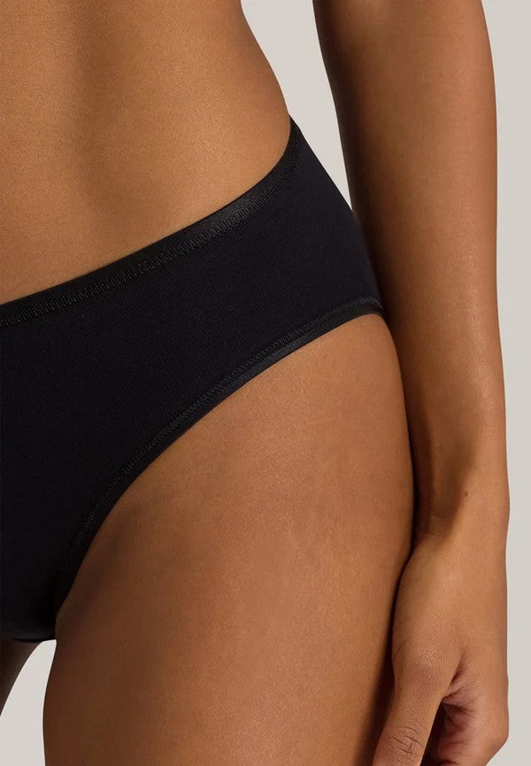 Hanro Cotton Seamless Midi Briefs - Black - La Donna