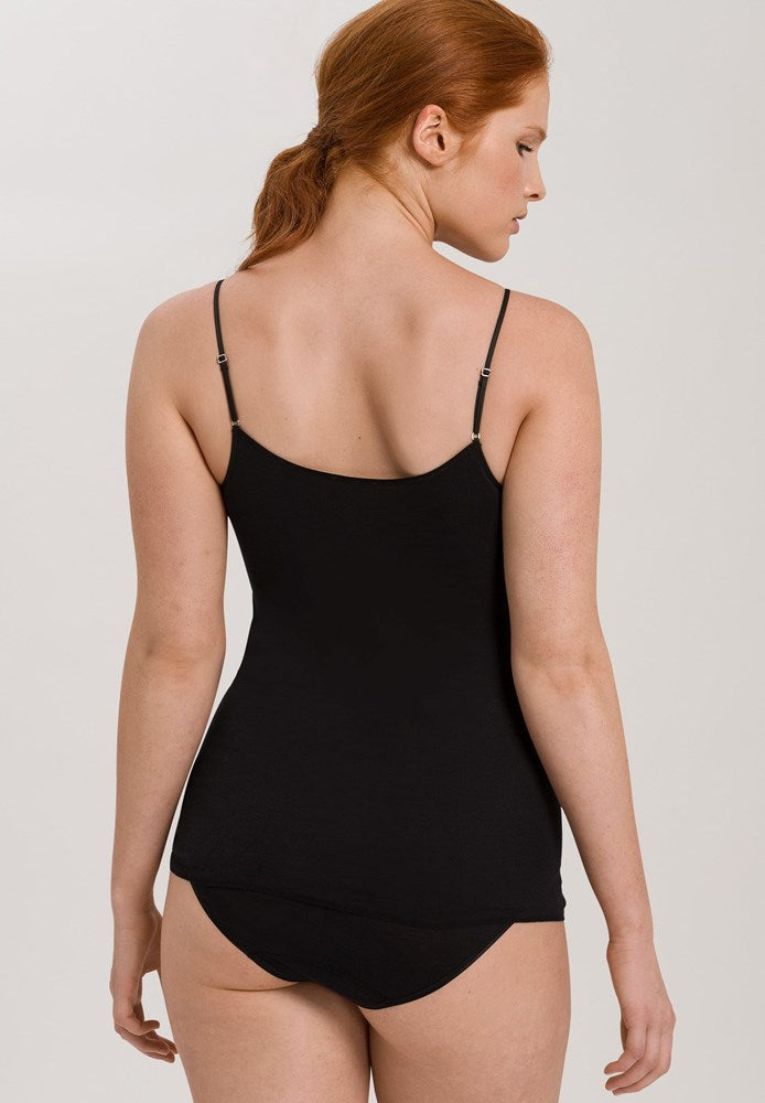 Hanro Cotton Seamless V-Neck Spaghetti Top - Black - La Donna