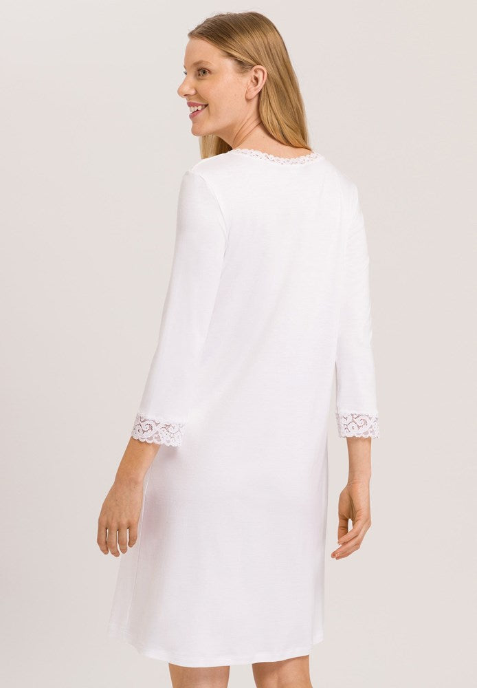 Hanro Moments 3/4 Sleeve Cotton Nightdress - White - La Donna