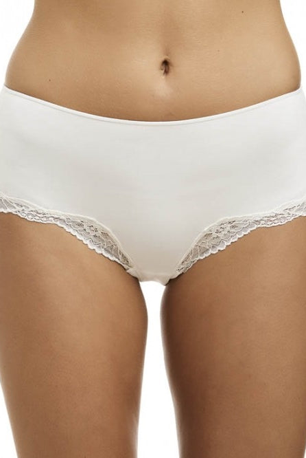 Everyday brief made from a soft microfibre fabric with full coverage and trimmed with lace