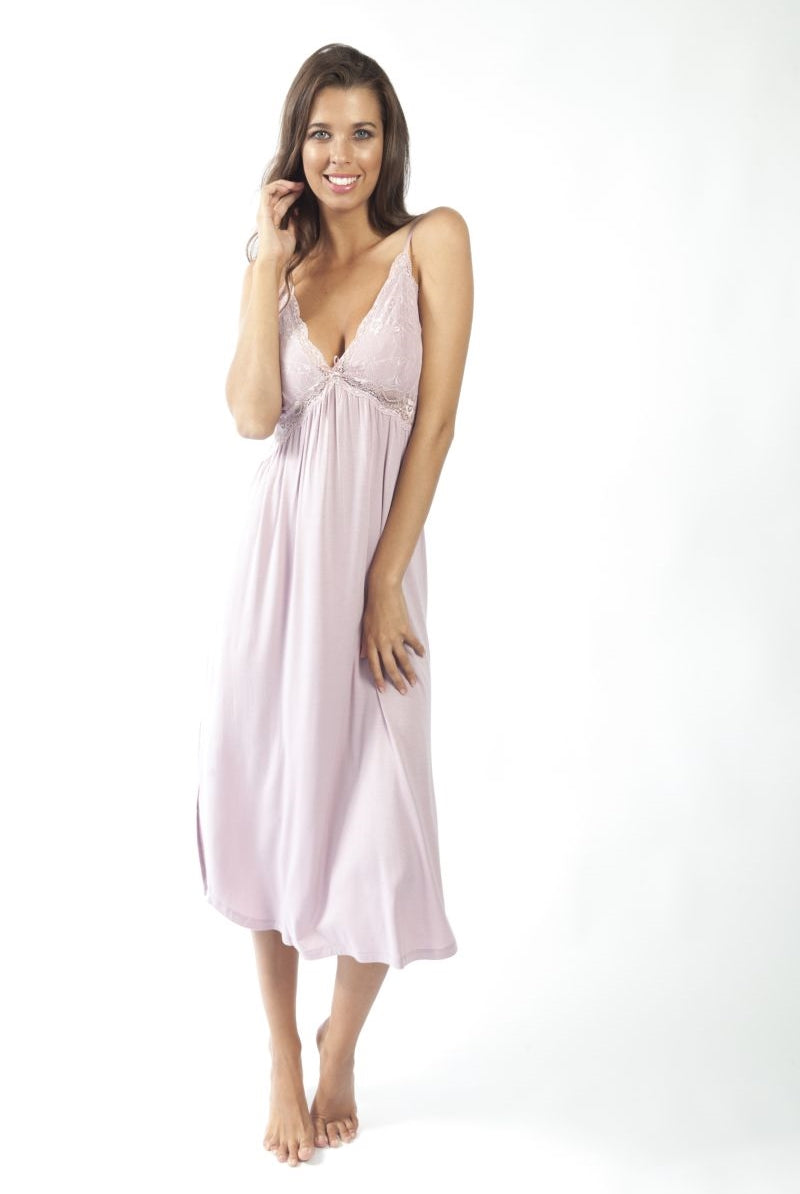 Soft premium modal long nightdress featuring a modal lined lace bust line that is flattering on all shapes
