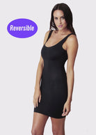 Black microfibre shaping slip that is reversible with scoop and V neck front/back.