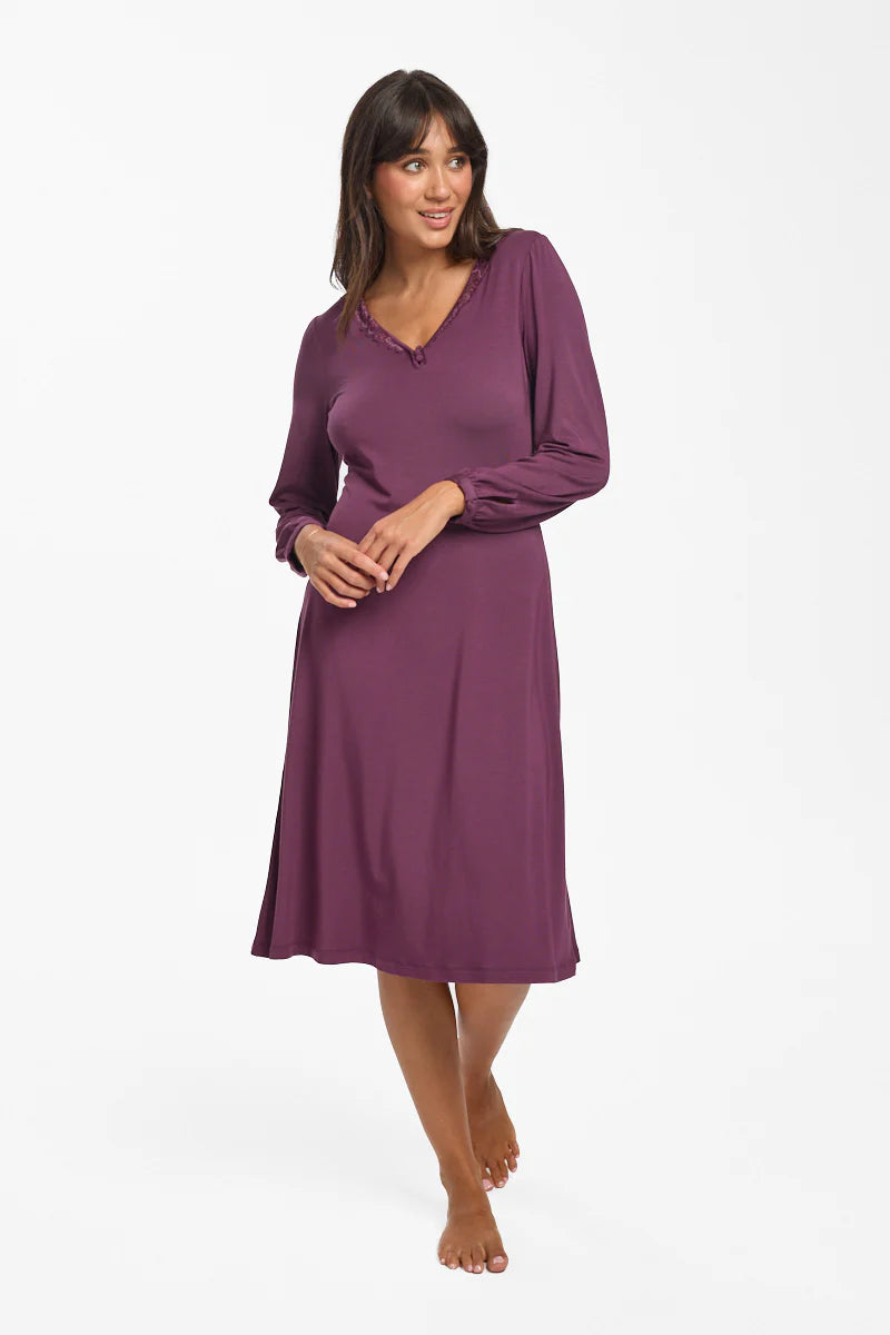 Love & Lustre La Femme Long Sleeve Modal Nightdress - Merlot - La Donna