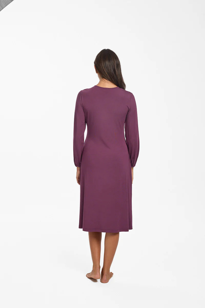 Love & Lustre La Femme Long Sleeve Modal Nightdress - Merlot - La Donna
