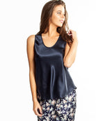 Beautiful navy premium quality silk camisole featuring a scoop neck and thick straps