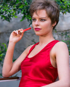 Beautiful red premium quality silk camisole featuring a scoop neck and thick straps