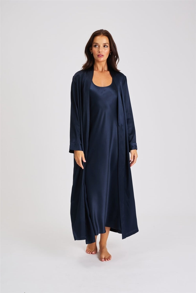 Love & Lustre Mono Silk Long Nightdress - Navy - La Donna