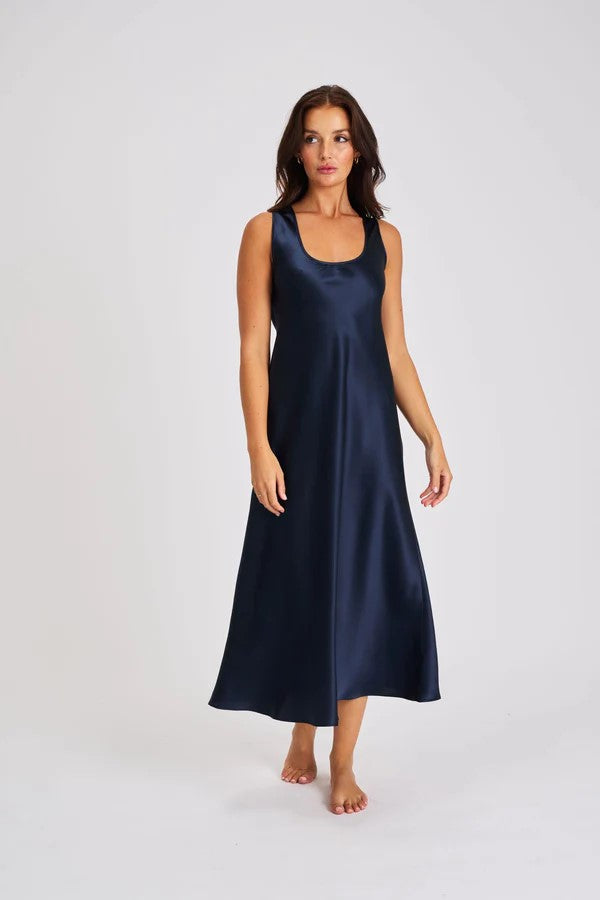 Love & Lustre Mono Silk Long Nightdress - Navy - La Donna