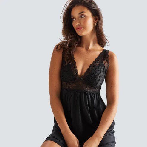 Love & Lustre Premium Modal Butterfly Short Nightdress - Black - La Donna