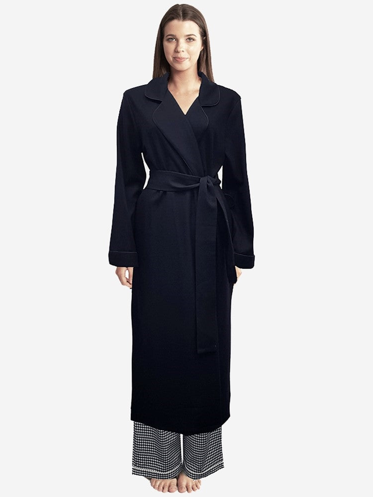 Soft and luxurious long sleeve pure wool robe with tie around the waist