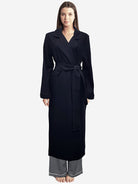 Soft and luxurious long sleeve pure wool robe with tie around the waist