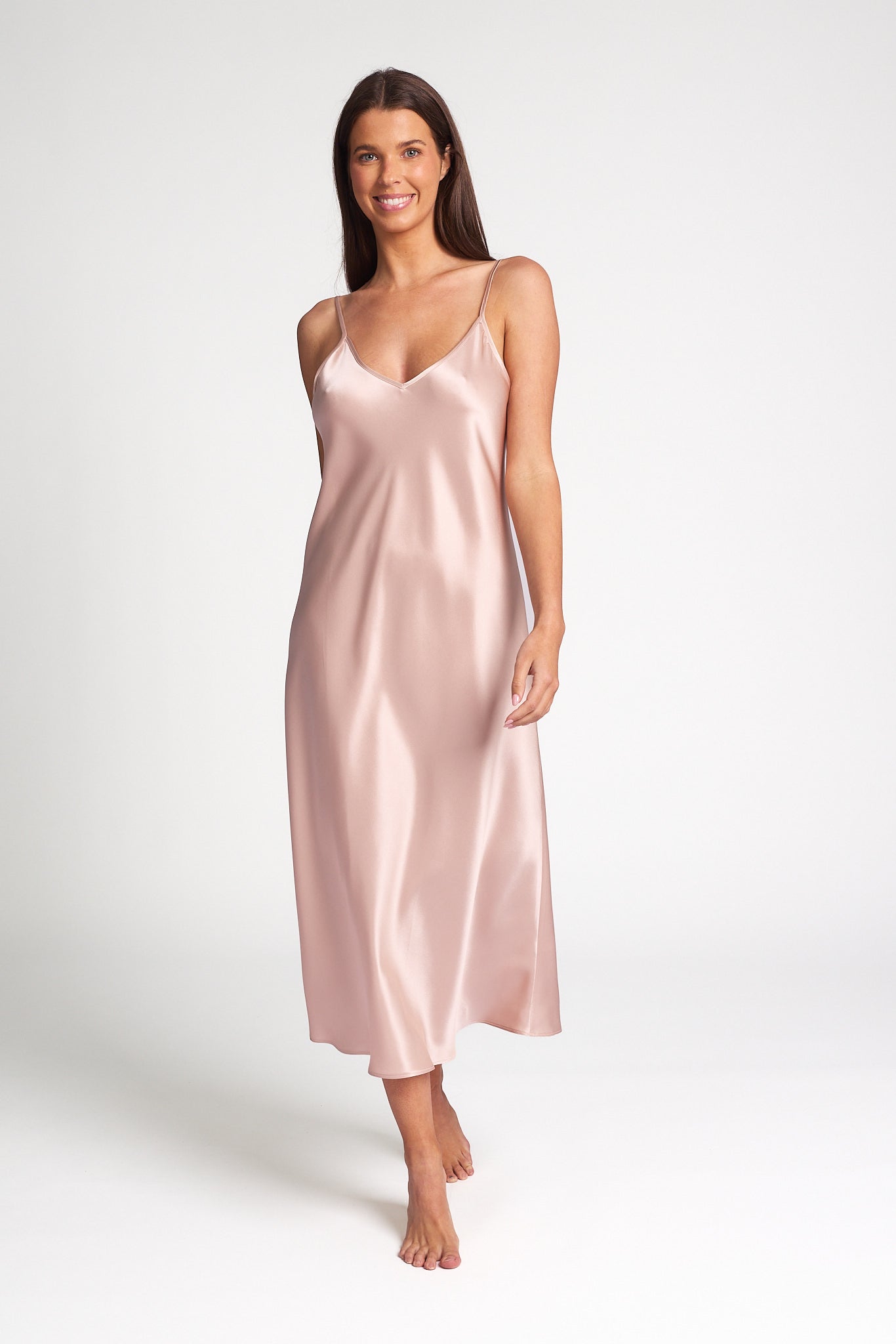 Love & Lustre Silk Chemise 3/4 Length - Dusk Pink - La Donna