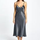 Love & Lustre Silk Chemise 3/4 Length - Monument - La Donna