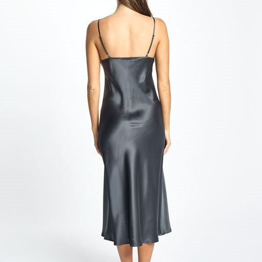 Love & Lustre Silk Chemise 3/4 Length - Monument - La Donna