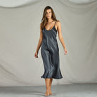 Love & Lustre Silk Chemise 3/4 Length - Monument - La Donna