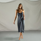 Love & Lustre Silk Chemise 3/4 Length - Monument - La Donna