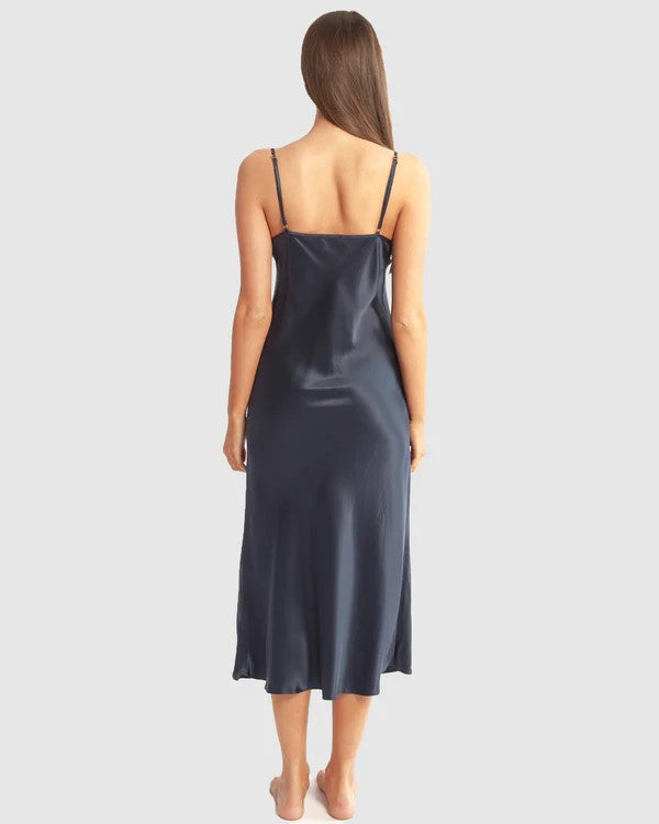 Love & Lustre Silk Chemise 3/4 Length - Navy - La Donna