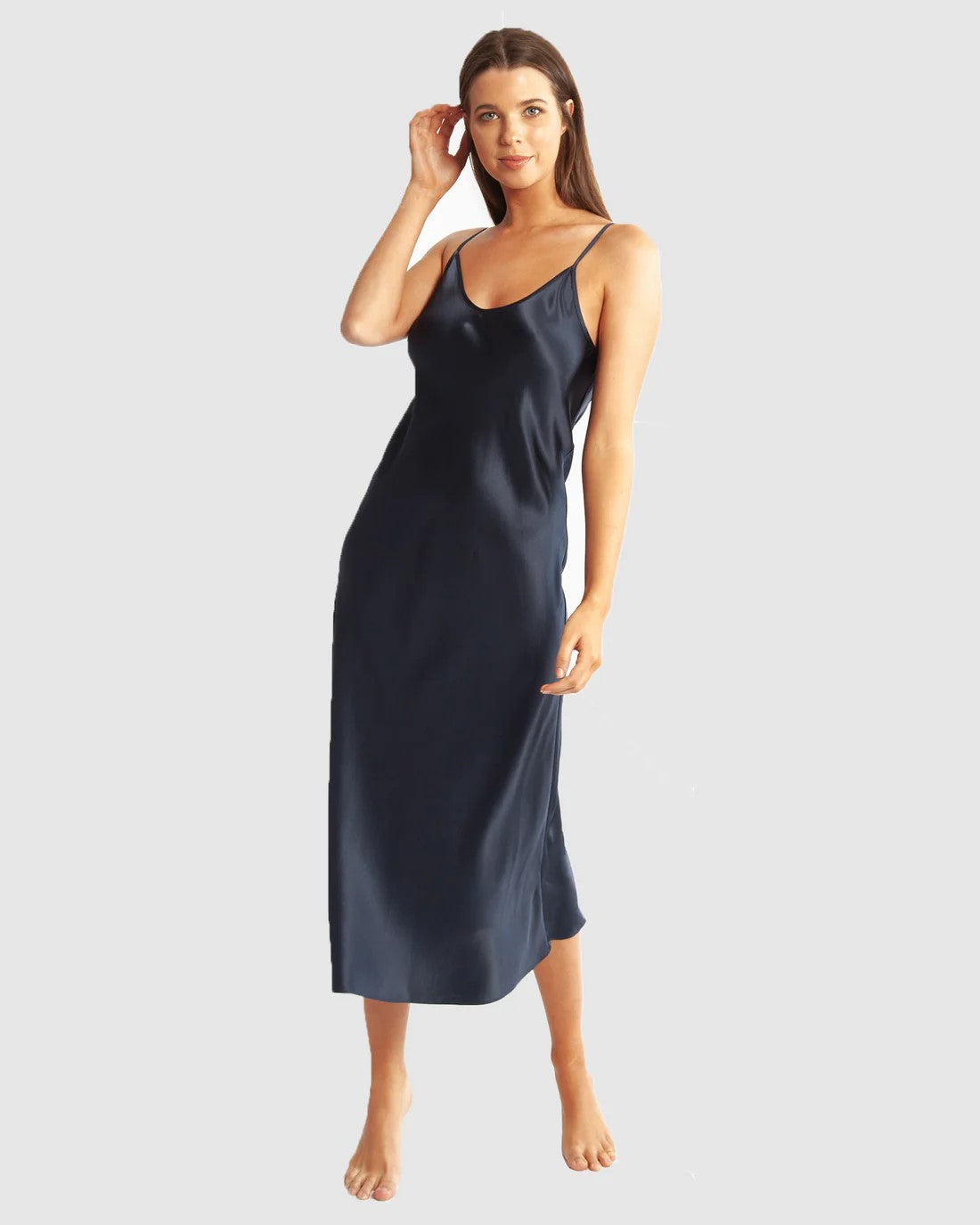Love & Lustre Silk Chemise 3/4 Length - Navy - La Donna
