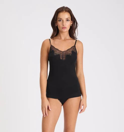Love & Lustre Silk Jersey Lace Camisole - Black - La Donna
