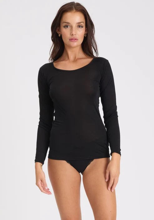 Love & Lustre Silk Jersey Long Sleeve Top - Black - La Donna