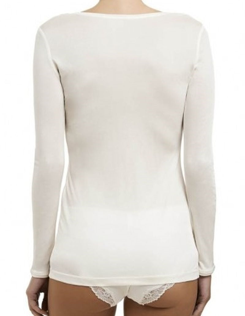 Love & Lustre Silk Jersey Long Sleeve Top - Ivory - La Donna