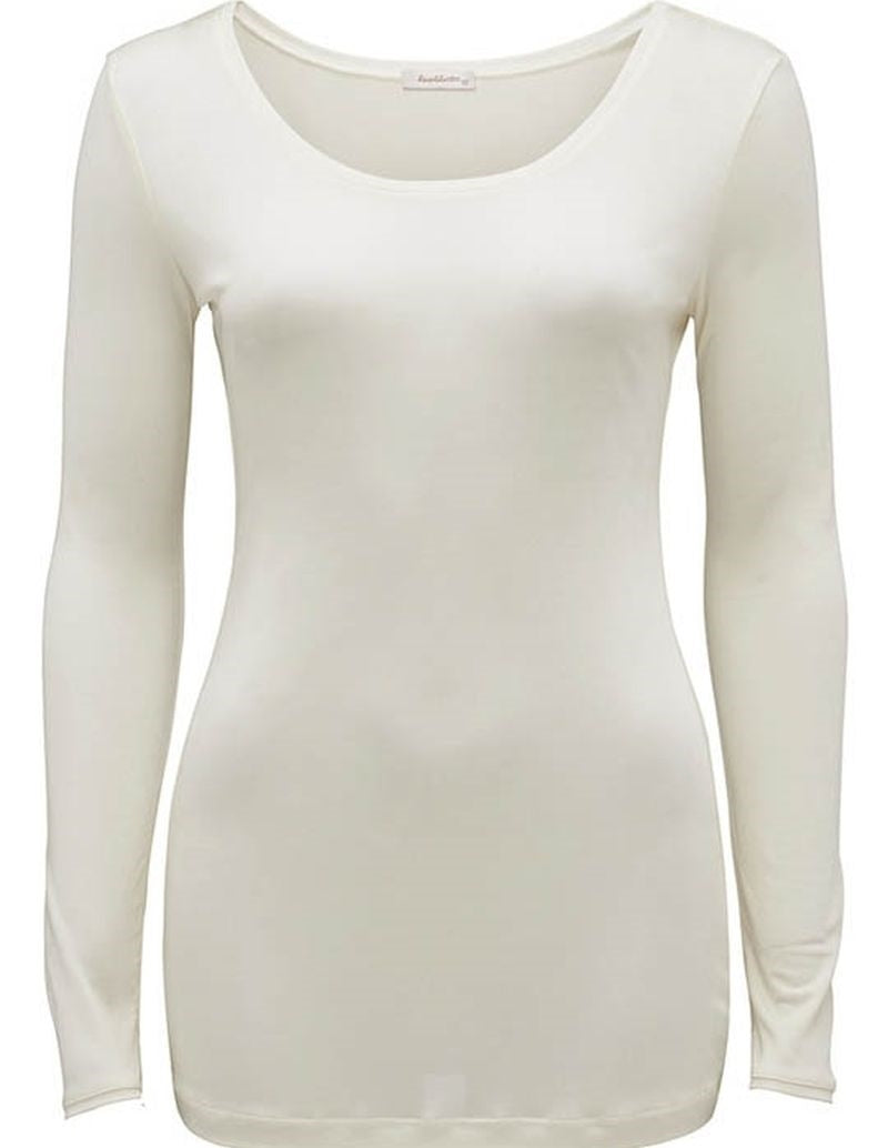 Love & Lustre Silk Jersey Long Sleeve Top - Ivory - La Donna