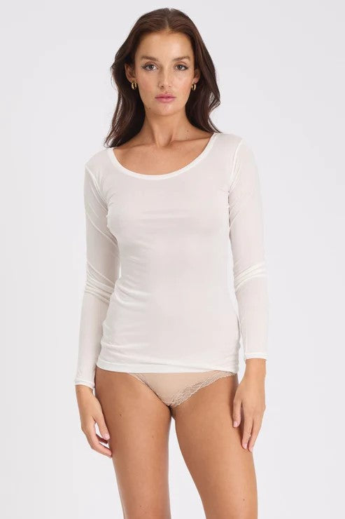 Love & Lustre Silk Jersey Long Sleeve Top - Ivory - La Donna